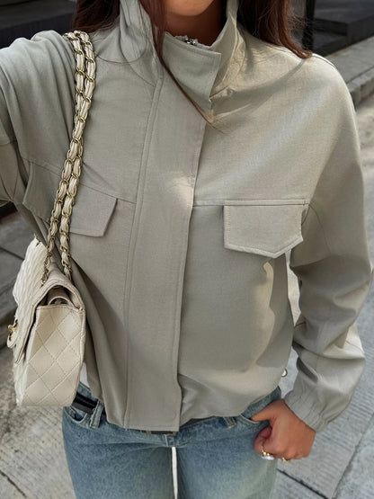 Stand Collar Zip Up Jacket - Gray - View 1