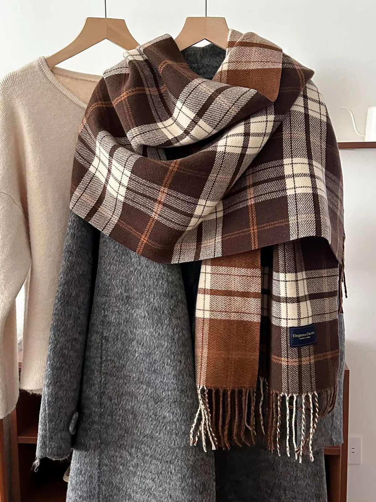 Classic Fringe Plaid Scarf - Coral - View 6