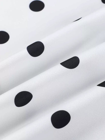 Polka Dot Midi Skirt with Lace Trim - White - View 15