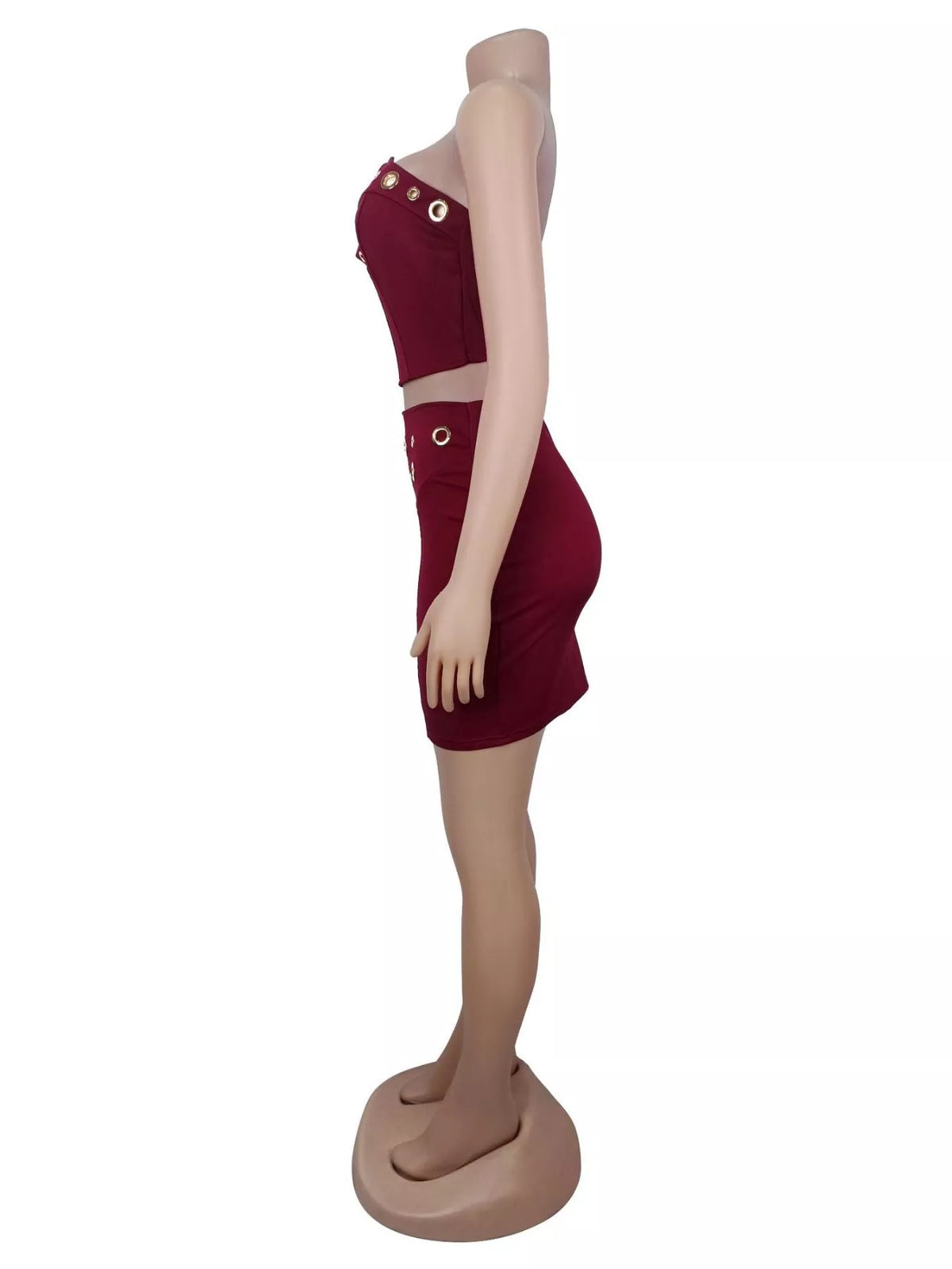 Grommet Crop Top and Mini Skirt Set - Red - View 6