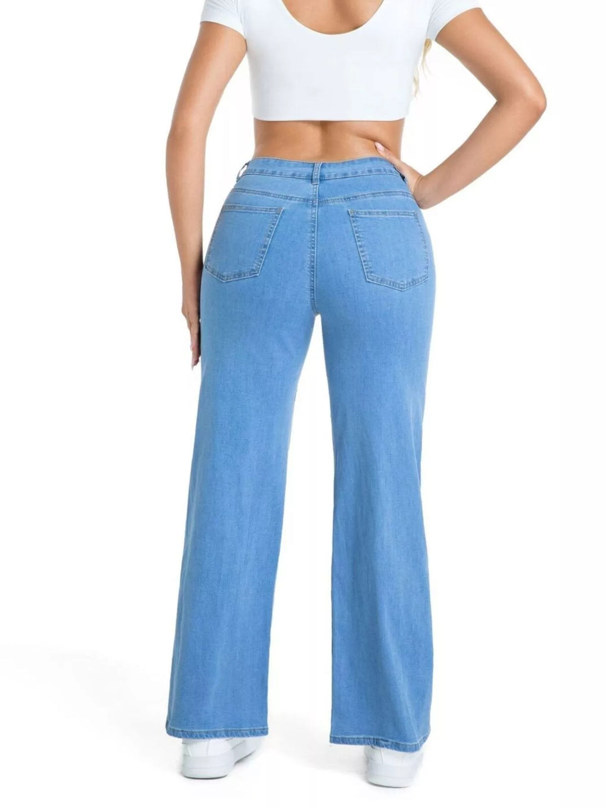 Frayed Edge Straight Leg Jeans - Light Blue - View 5