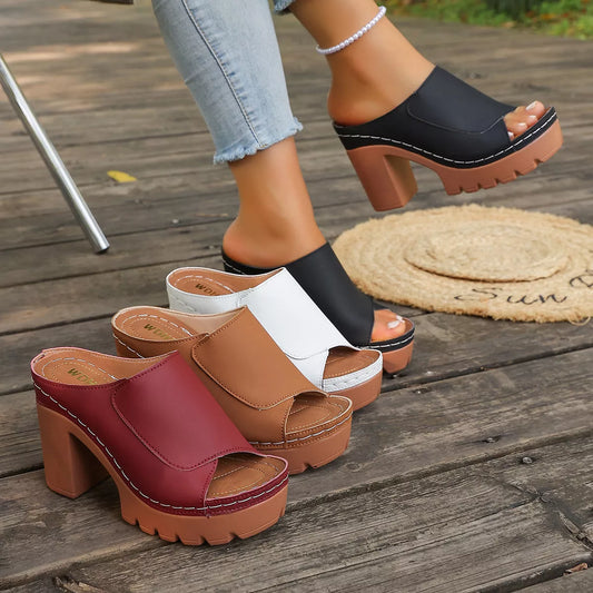 Peep Toe Block Heels Sandals - Color comparison - View 1