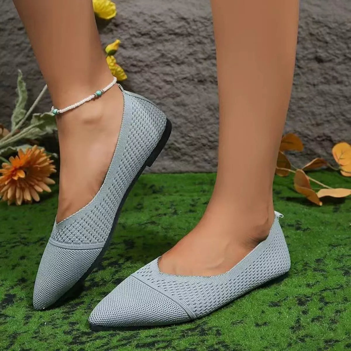 Point Toe Flats Slip-Ons - Lake Blue - View 6