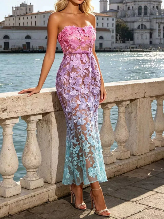 Floral Embroidered Tube Maxi Dress - product photo 1