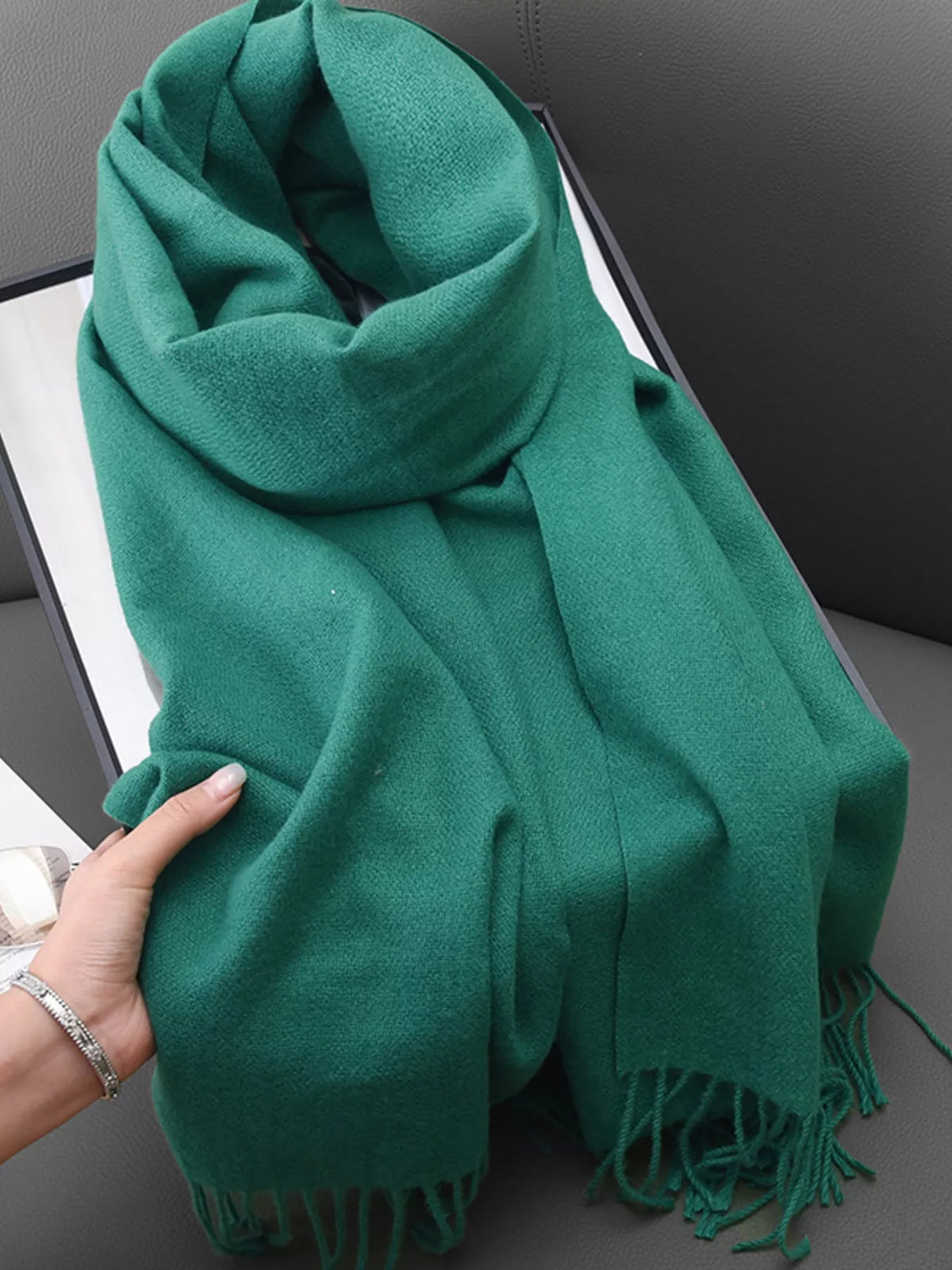 Solid Color Fringe Scarf - Turquoise - View 16