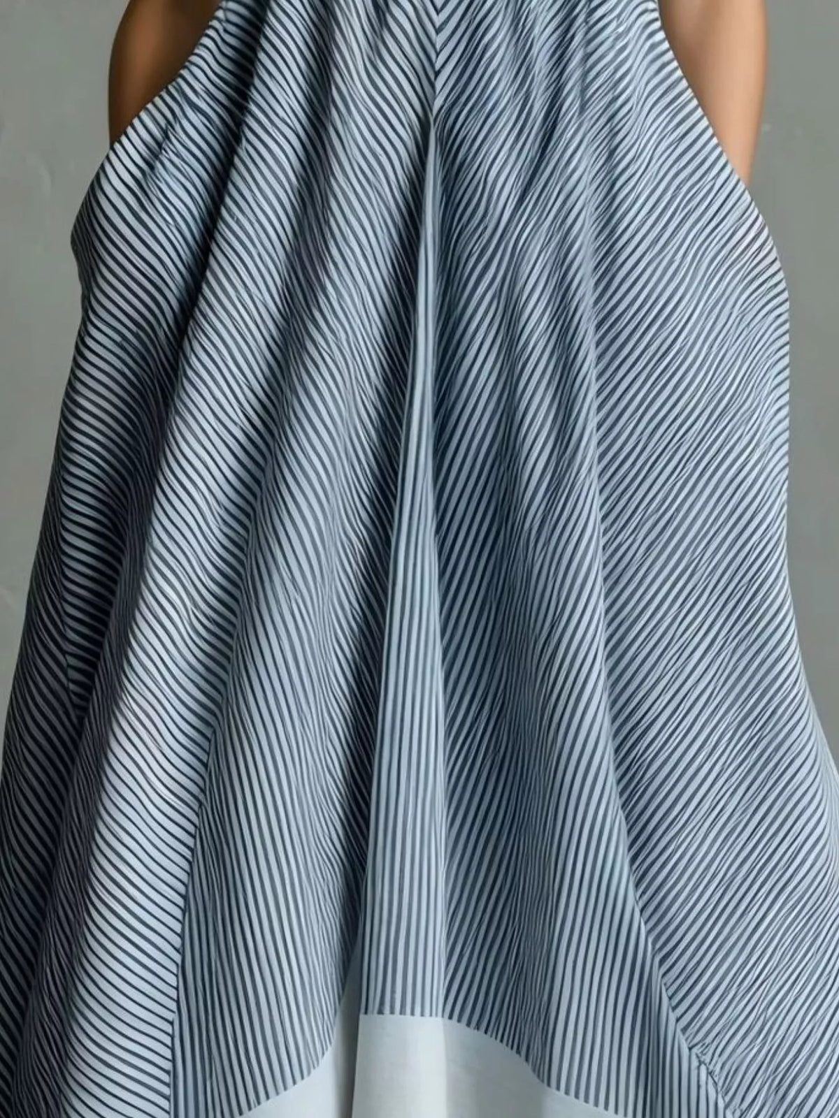Full Size Striped Halter Neck Maxi Dress with Pockets Plus Size - Light Blue - View 3