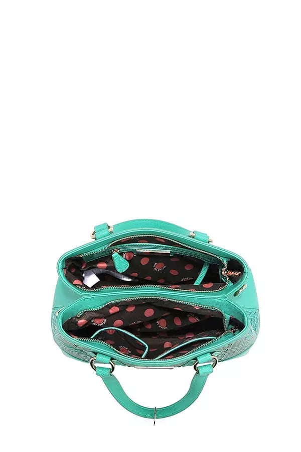 Nicole Lee USA Monogram Pattern Handbag with Rhinestones Decor - EMERALD - View 12