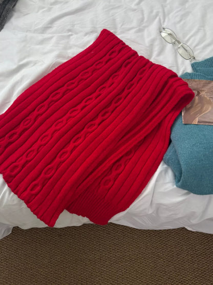 Textured Knit Winter Scarf - Red - View 2
