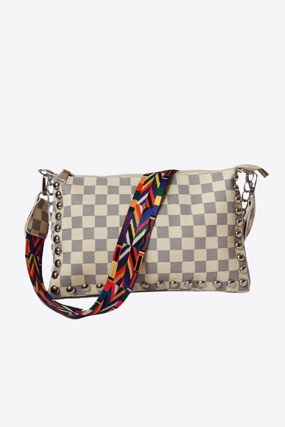 Adored PU Leather Studded Shoulder Bag - Ivory - View 12