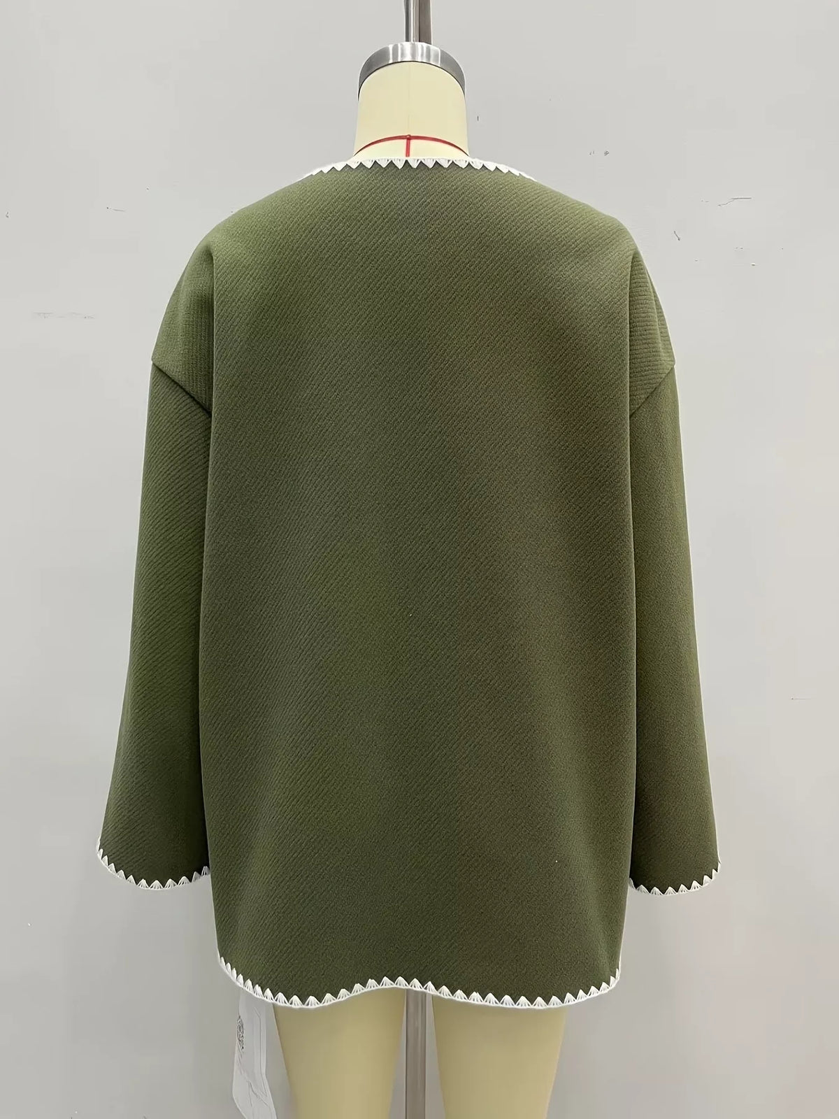 Contrast Trim Button-Front Outerwear - Army Green - View 8