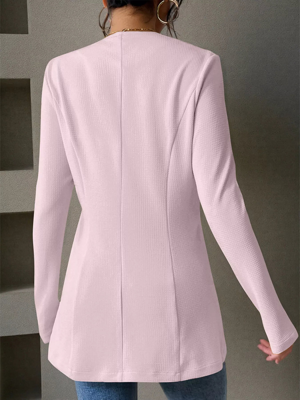 One Button Long Sleeve Blazer - Lavender - View 13