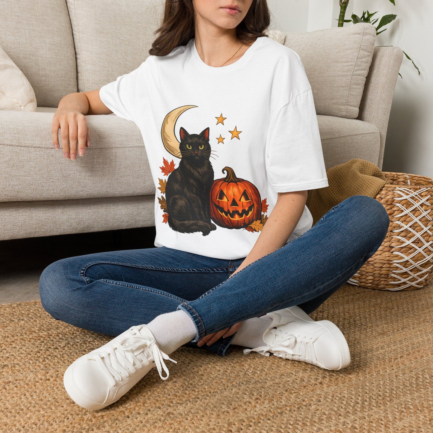 Black Cat Halloween Tee - White - product view 3 - White