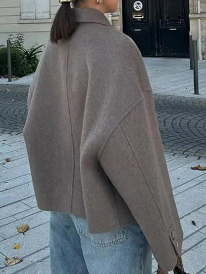Button-Up Dropped Shoulder Outerwear - Taupe - View 4