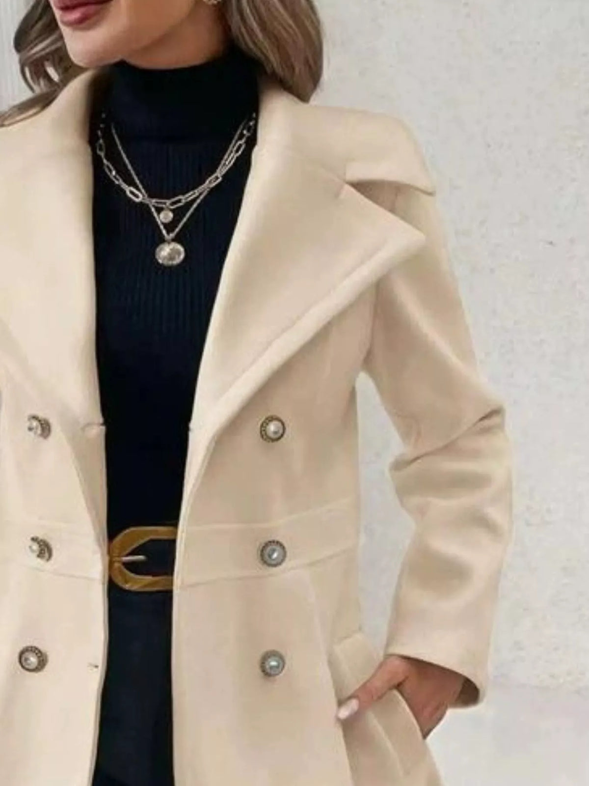 Double-Breasted Peplum Coat - Apricot Color - View 2