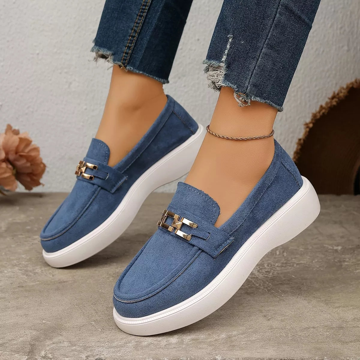 Round Toe Slip-Ons - Blue - View 1