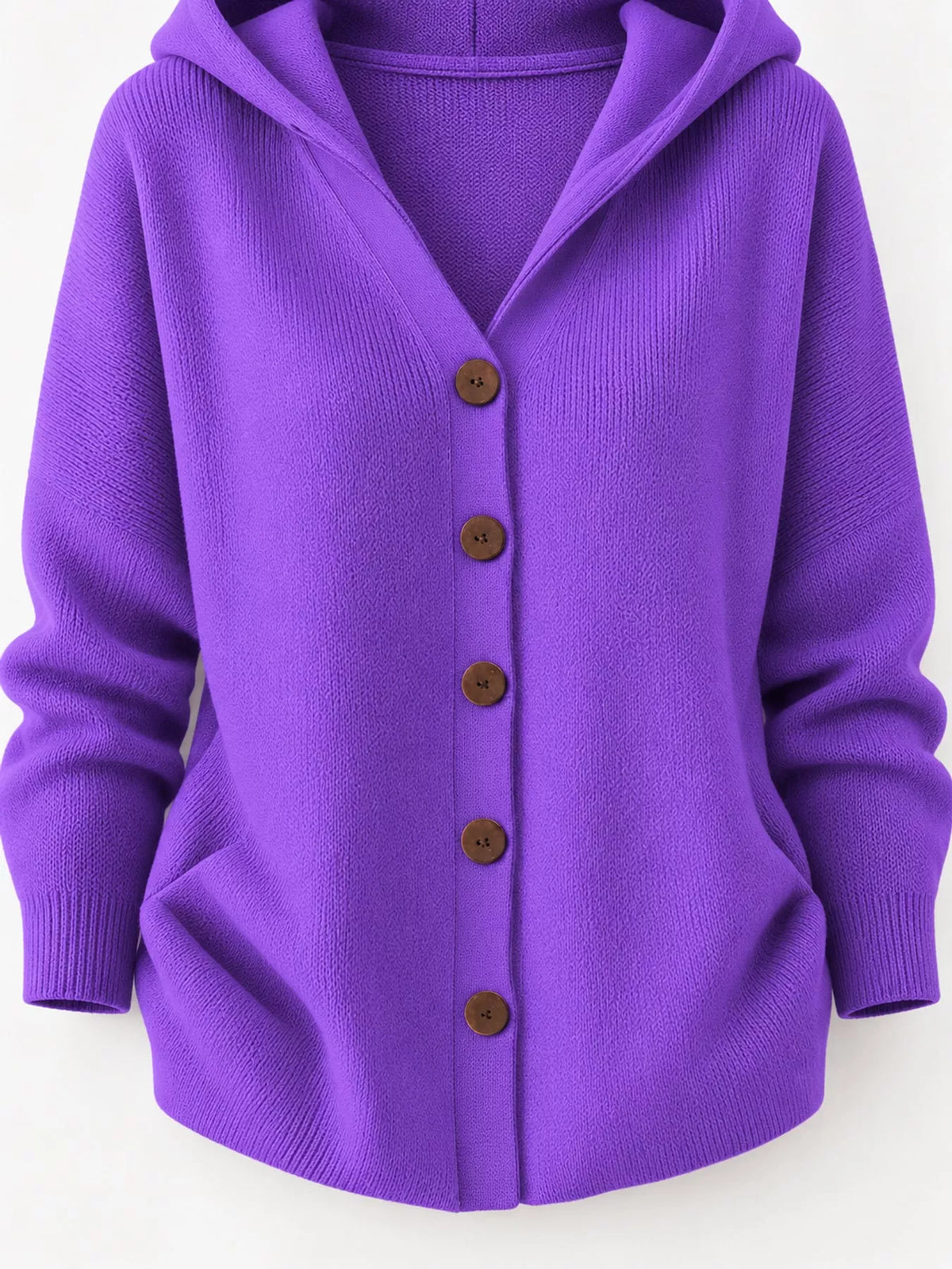 Full Size Hooded Button-Down Knit Cardigan Plus Size - Purple - View 32