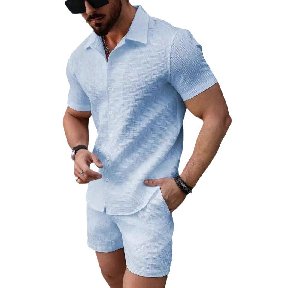 Men's short sleeved shirt shorts sports casual beach two-piece set