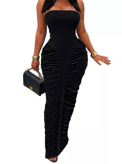 Strapless Ruched Bodycon Maxi Dress - Black - View 3