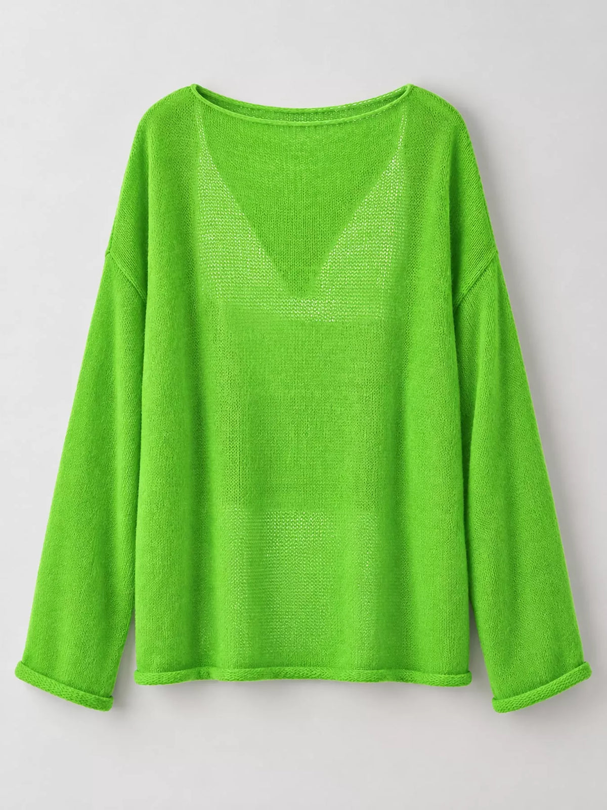 Full Size Sheer Lightweight Knit Top Plus Size - Grass Green - View 49