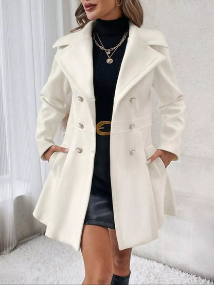 Double-Breasted Peplum Coat - White - View 1