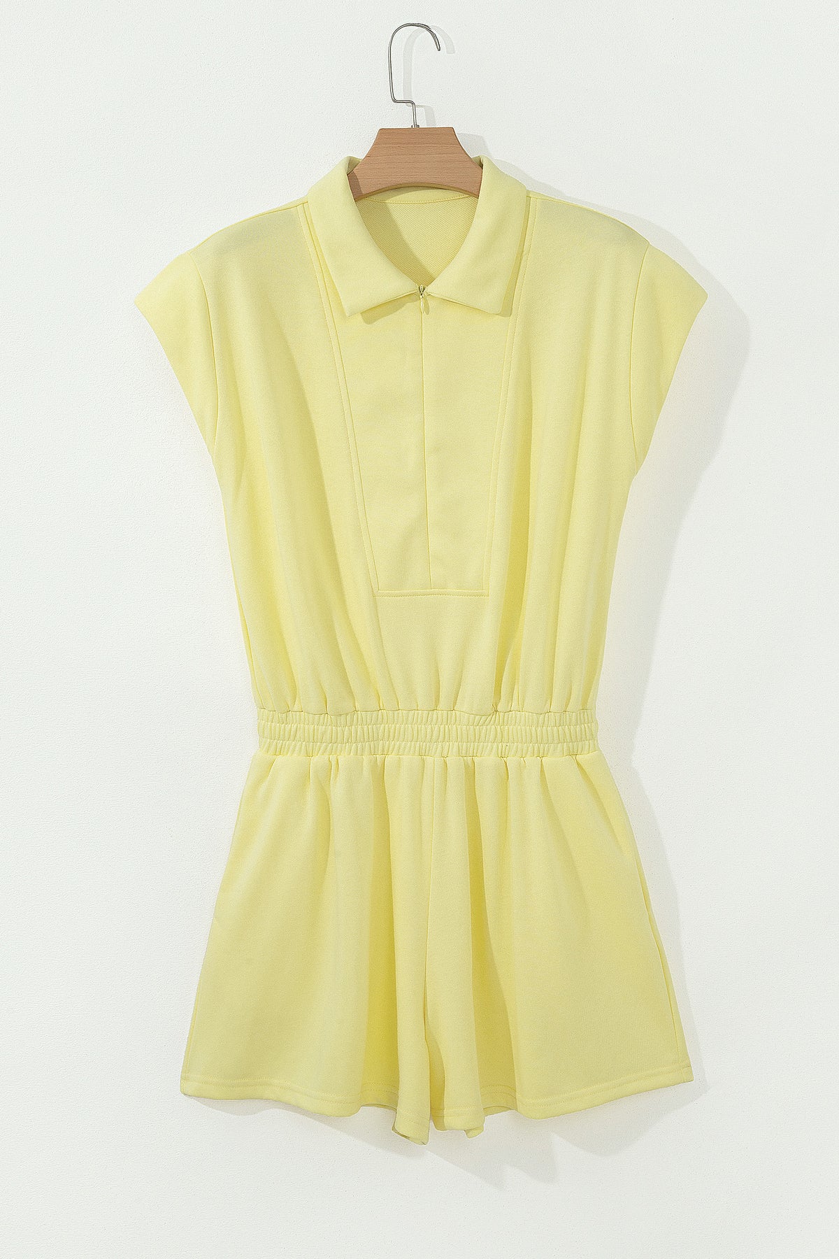 Tomato Red Half Zip Polo Tee Elastic Waist Romper - Yellow Cream - 4