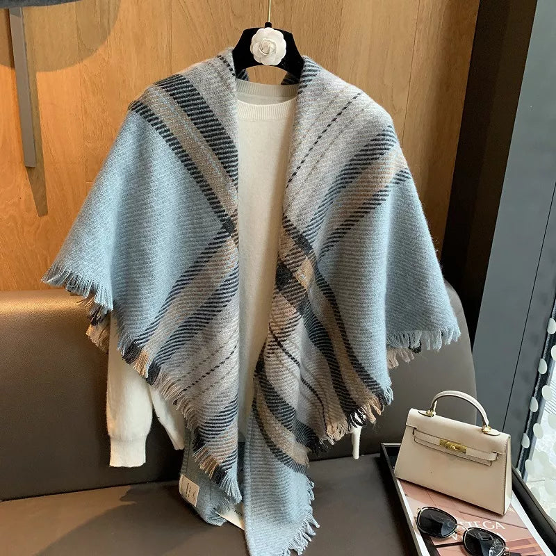 Raw Hem Plaid Scarf - Light Blue - View 4