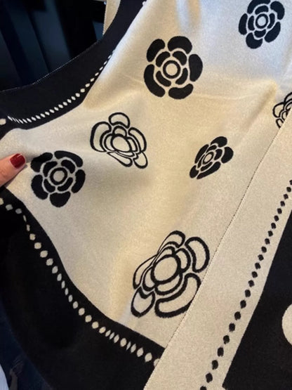 Floral Pattern Raw Hem Scarf - Black - View 5