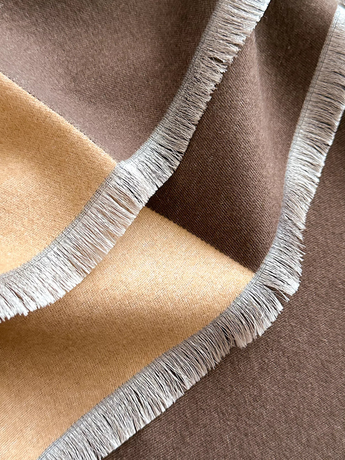 Two-Tone Raw Hem Scarf - Brown - View 10