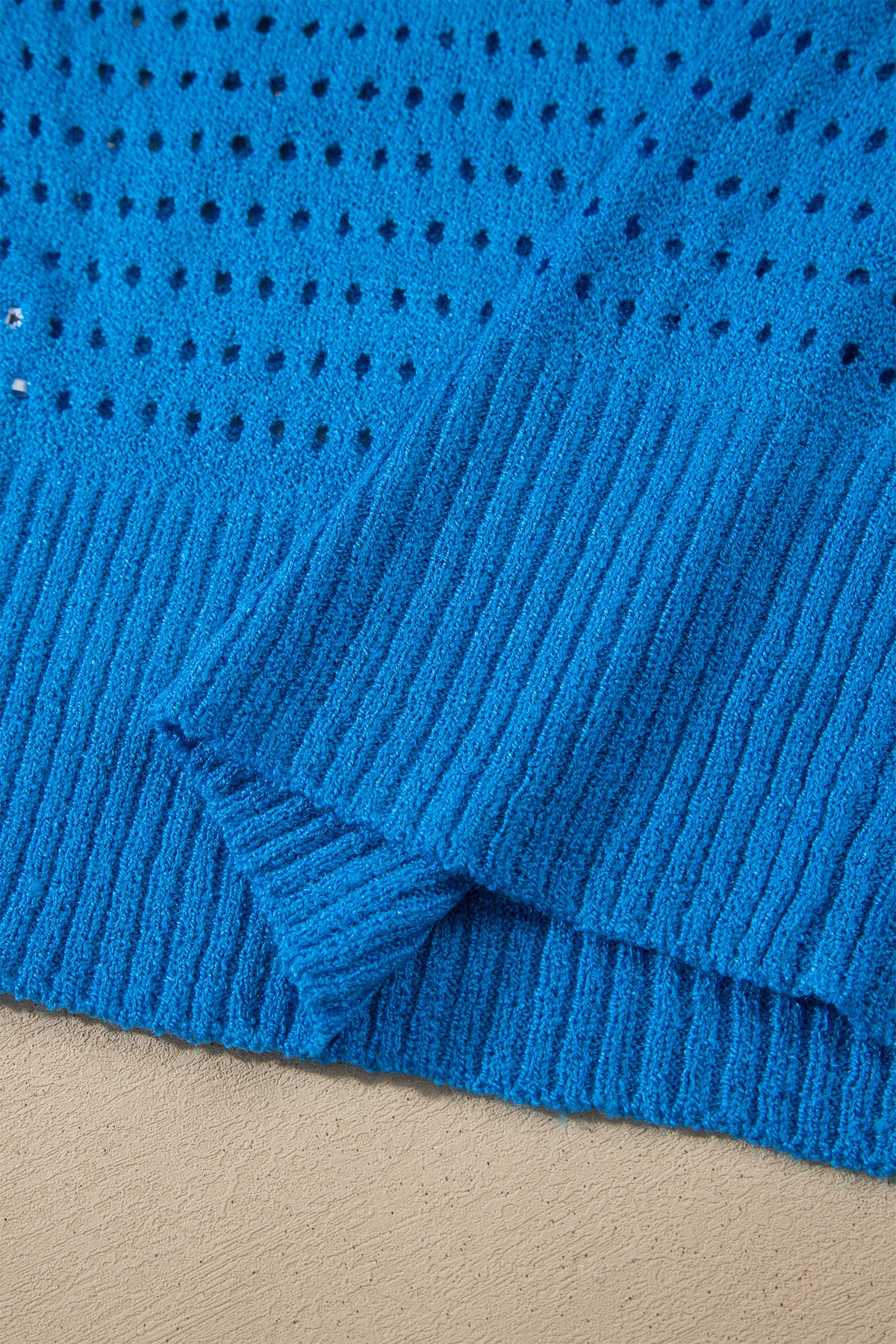 Sky Blue Cutout Knit Zip-Collar Top - Sky Blue - View 9