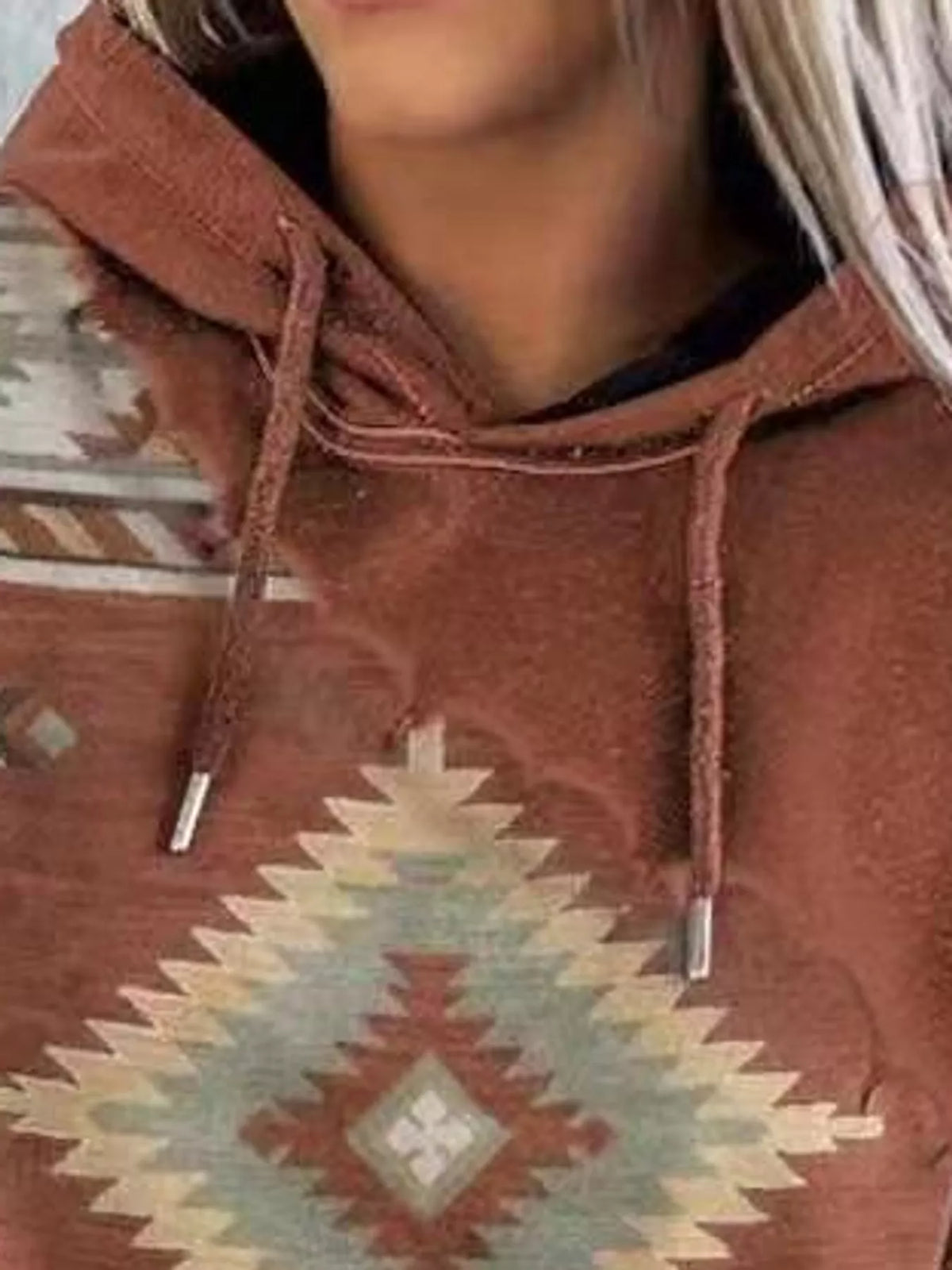 Full Size Aztec Print Hoodie with Kangaroo Pocket Plus Size - Coffee - View 5