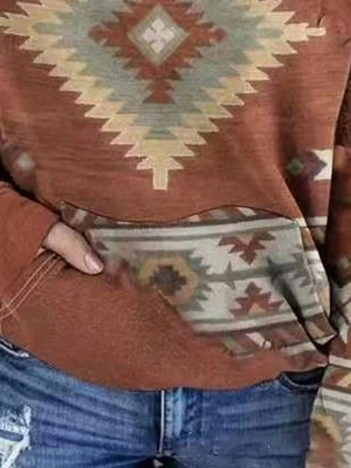 Full Size Aztec Print Hoodie with Kangaroo Pocket Plus Size - Coffee - View 6