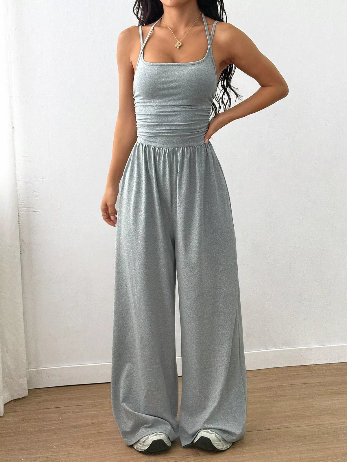 Sleeveless Wide Leg Casual Jumpsuit - Gray - View 3