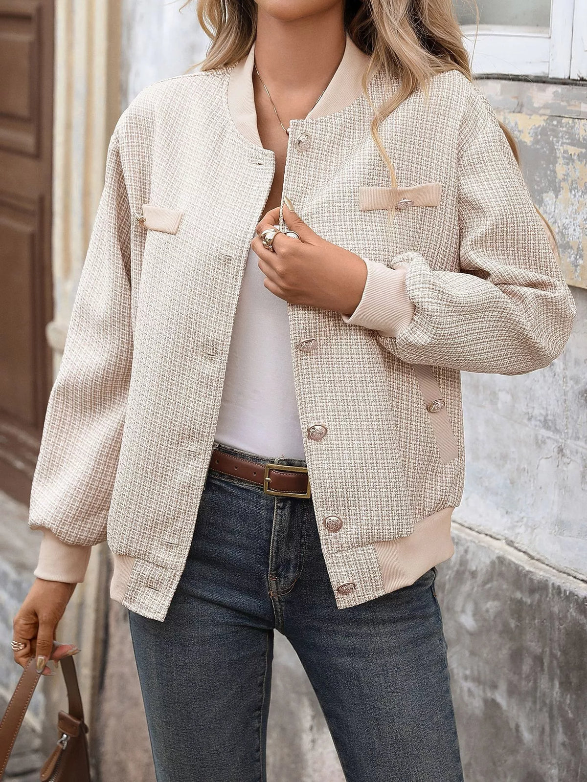 Button Up Long Sleeve Jacket - Khaki - View 6