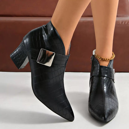 Point Toe Block Heels Boots - Black - View 1