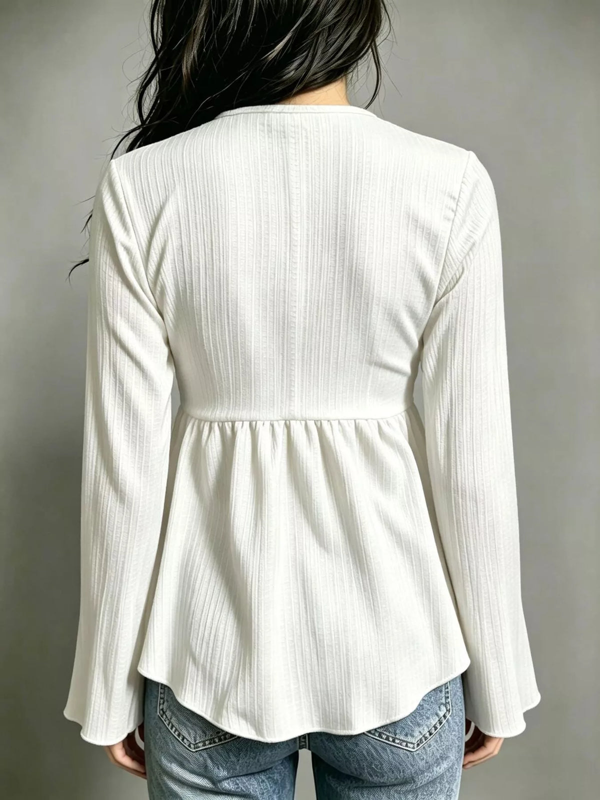 Tie-Front Flare Sleeve Blouse - White - View 2