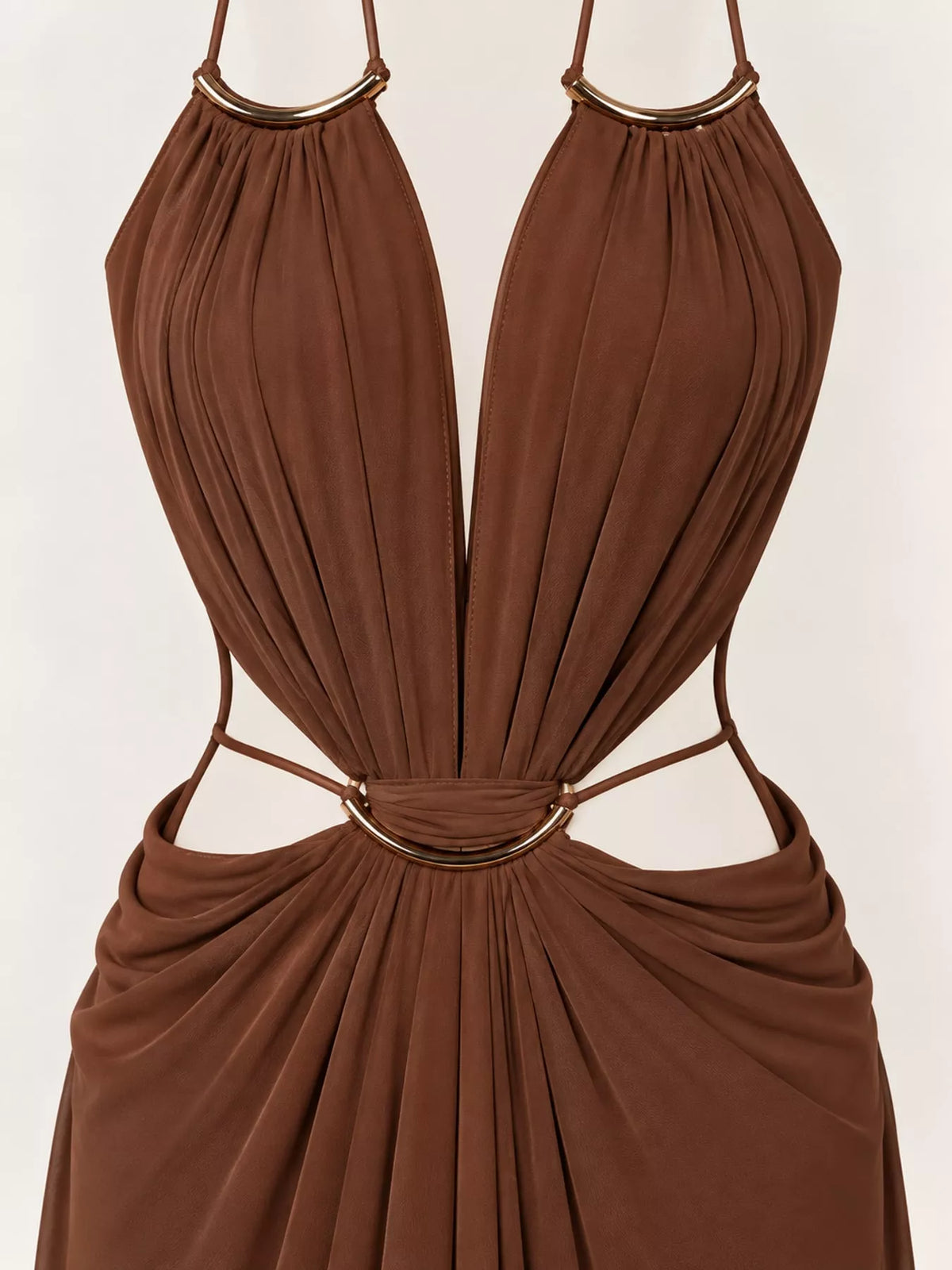 Backless Plunge Cut-Out Maxi Dress - Brown - View 11