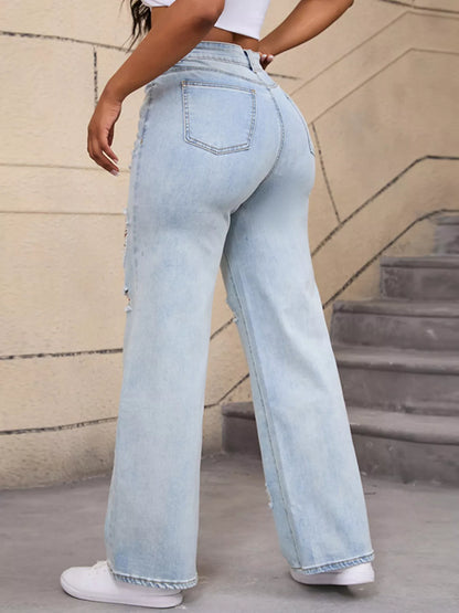 Distressed Wide-Leg Jeans - White Blue - View 7
