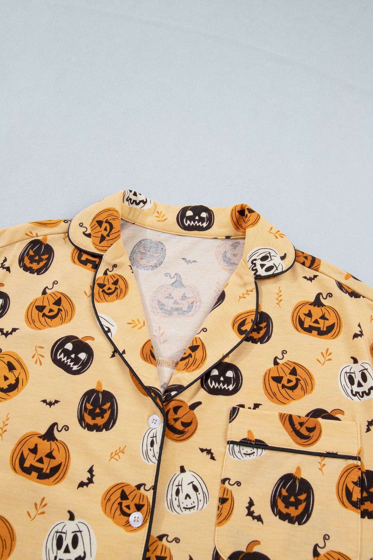 Orange Long Sleeve Ruffle Pumpkin Face Print Two Piece Lounge Set - product photo 16