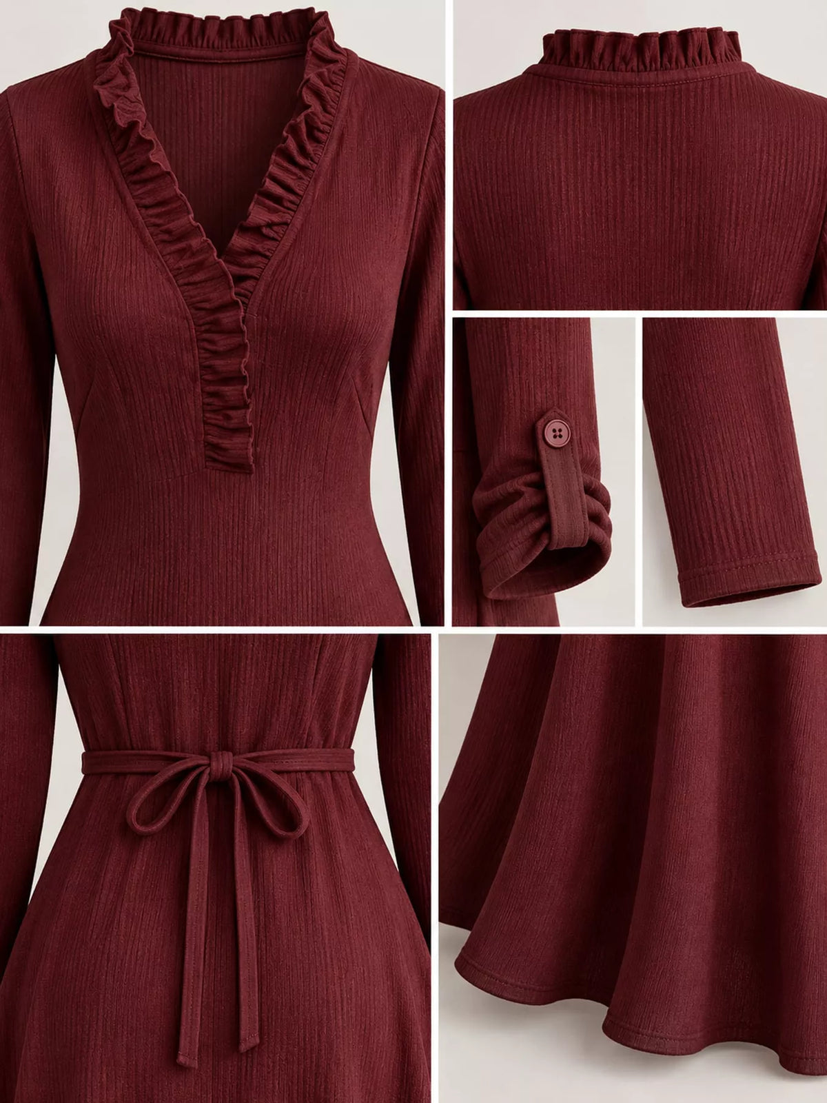 Full Size Frill Roll-Up Sleeve Maxi Dress Plus Size - Wine Red - View 18