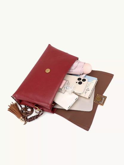 Gold-Tone Hardware Crossbody Bag - Wine Red - View 8