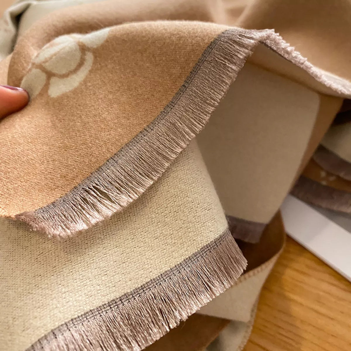 Raw Hem Scarf - Khaki - View 4