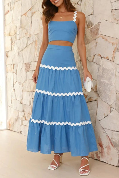 Contrast Trim Cami and Maxi Skirt Set