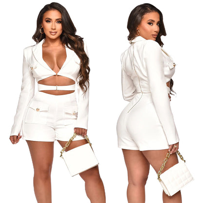 Deep V solid color jumpsuit