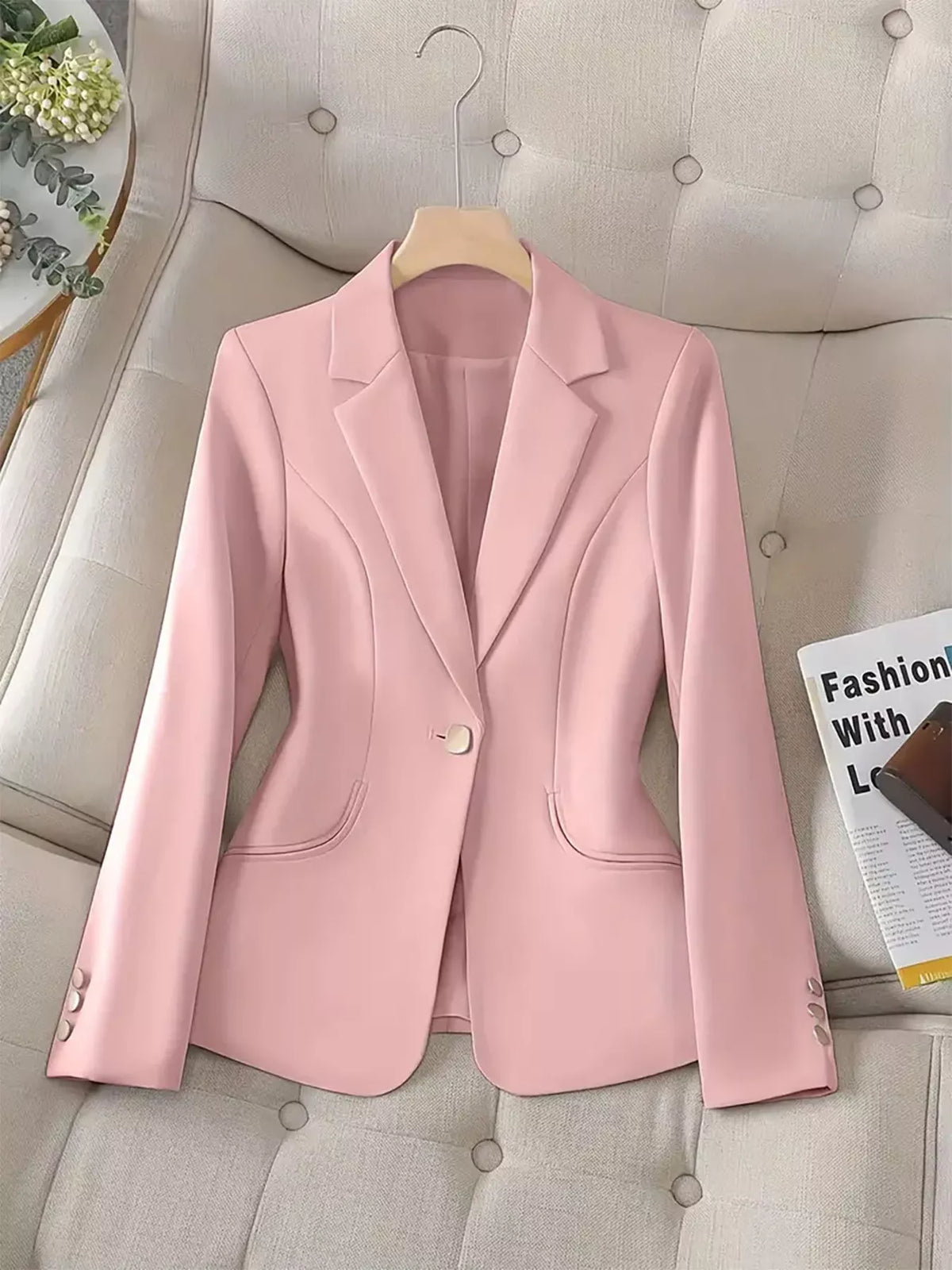 Slim-Fit Single-Button Blazer - Dusty Pink - View 4