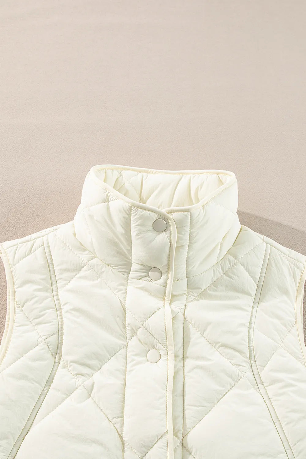 Snap Down Texture Vest Coat with Pockets - Ivory - View 8