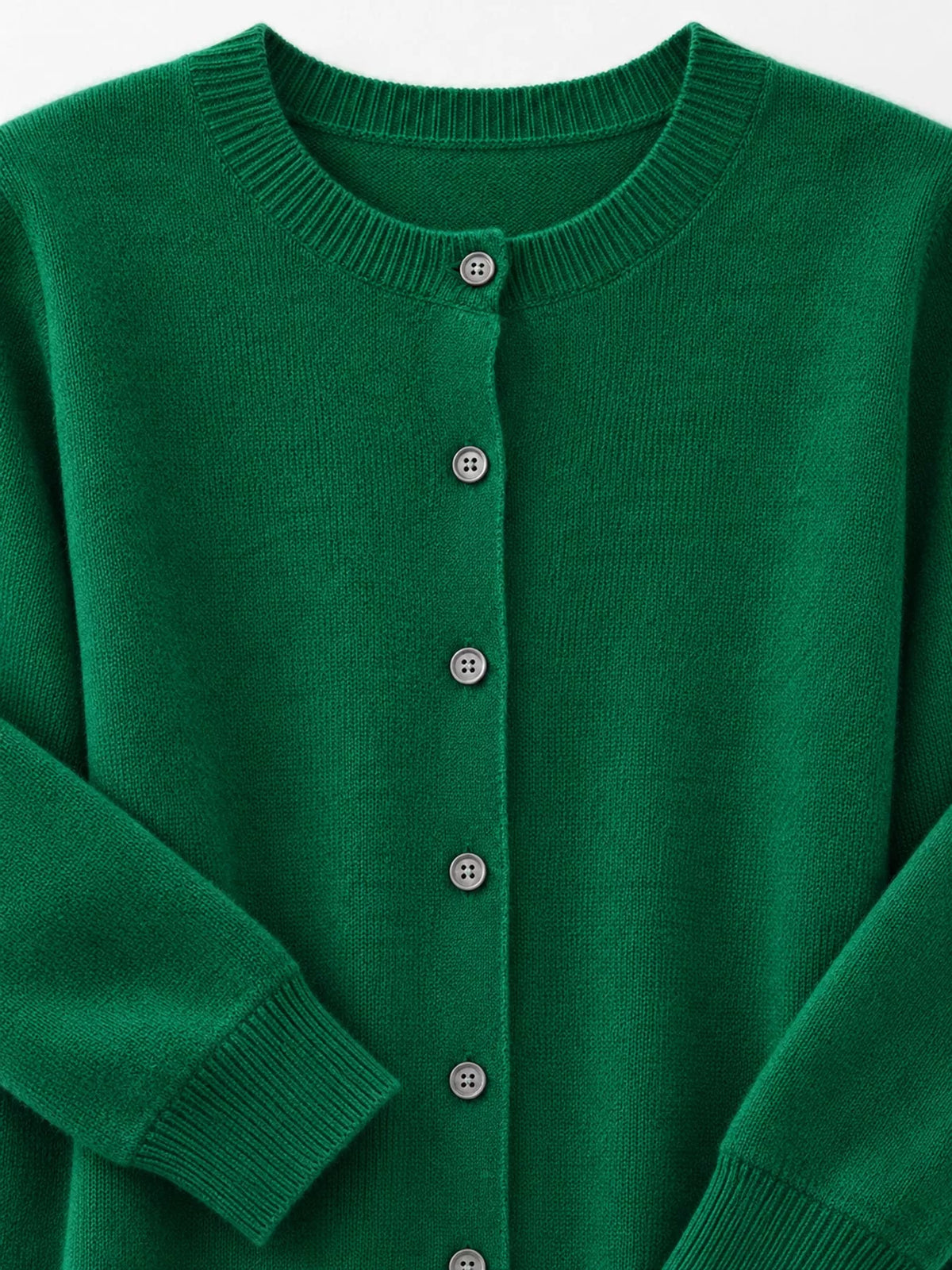 Crew-Neck Button-Down Cardigan - Emerald Green - View 70