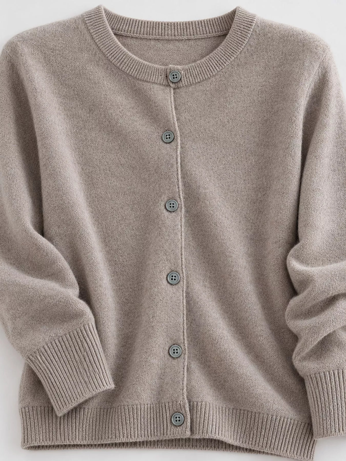 Crew-Neck Button-Down Cardigan - Dark Camel - View 53