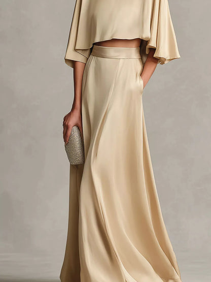 Full Size Satin Crop Top and Maxi Skirt Two-Piece Set Plus Size - Champagne Color - View 3