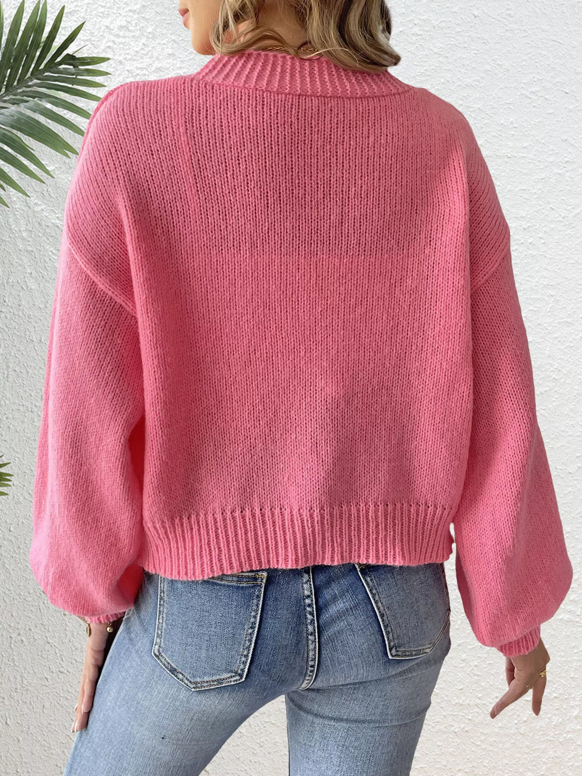 Bow-Tie Open Front Knit Cardigan - Rose Red - View 5