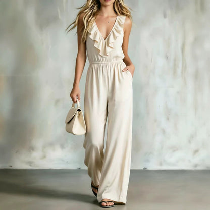 Elegant V-Neck Ruffled Women's Bodycon Jumpsuit Fashionable and Stylish forMarket